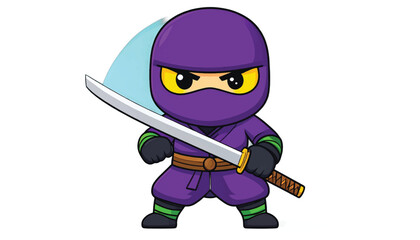 Obraz premium Cartoon Ninja Ready for Action with Katana Sword.