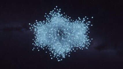 deep space network cluster of blue spheres connected by thin lines forming complex cosmic constellation