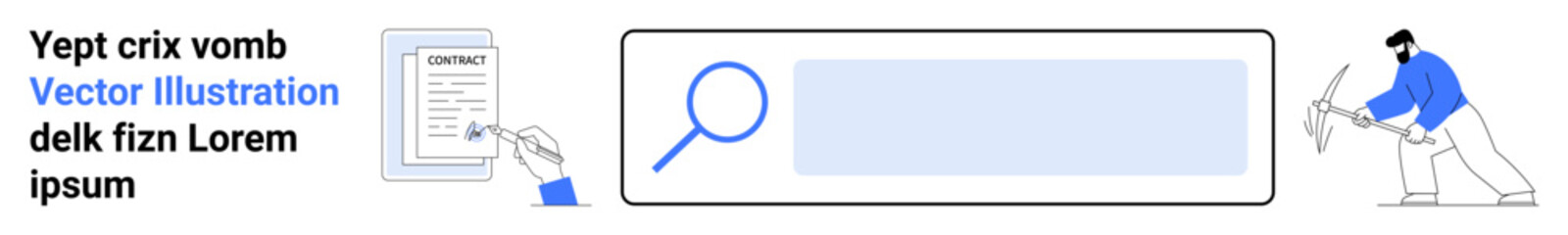 Digital services, search optimization, document screening, research tasks, online exploration, information access. Magnifying glass, document and person with tools. Digital services and search