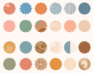 Assorted textured circle elements with decorative edges and color