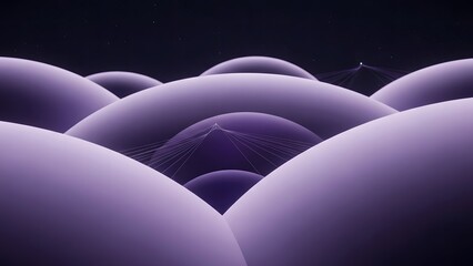 Abstract purple spheres connected with thin lines under dark night sky