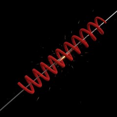 Electrical resistance abstract concept showing glowing short circuit spark on helical coil wrapped around metal conductor wire