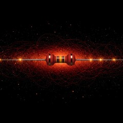 Electronic component concept visualization showing vintage resistor body centered within complex red energy web and glowing electrical flow