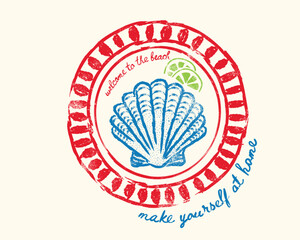 Seashell vintage artwork. vintage women's t-shirt design. Summer vibes artwork. Beach social club. Seashell artwork for t shirt print,