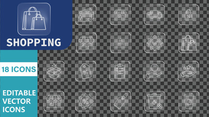 Shopping Icons Set, Ecommerce Line Art, Retail Vector Symbols