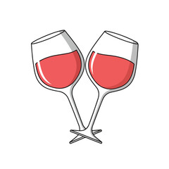 Two wine glasses forming a heart shape