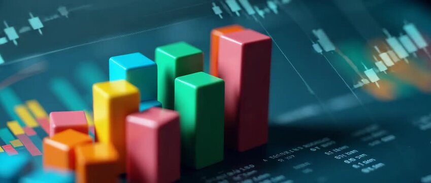 An imaginative portrayal of statistical data analysis, integrating vibrant toy blocks on charts in the background, facilitating understanding of business data processing with ample copy space.