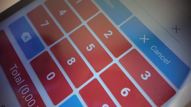 Slow motion close up of numeric input on POS terminal display for product code concept