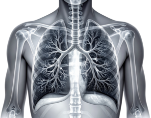 Human Lungs X-Ray Image, Front View Chest Radiography, Medical PNG on White Background 