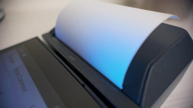 Close up of blank receipt printing from POS terminal during payment process