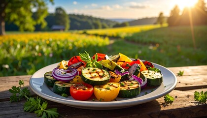 Delicious Grilled Vegetables Platter Outdoors Summer Feast.