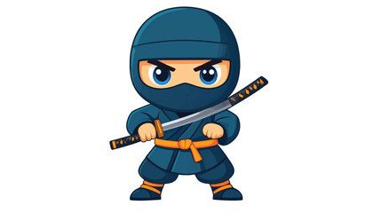 Cartoon Ninja Character with Sword Ready for Action.