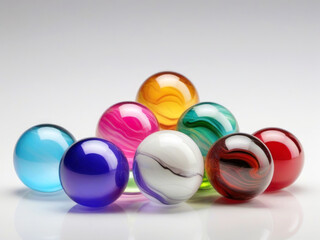 Front view from colorful glass marbles