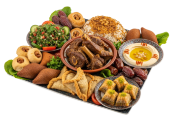 ramadan feast platter with pastries olives and dates