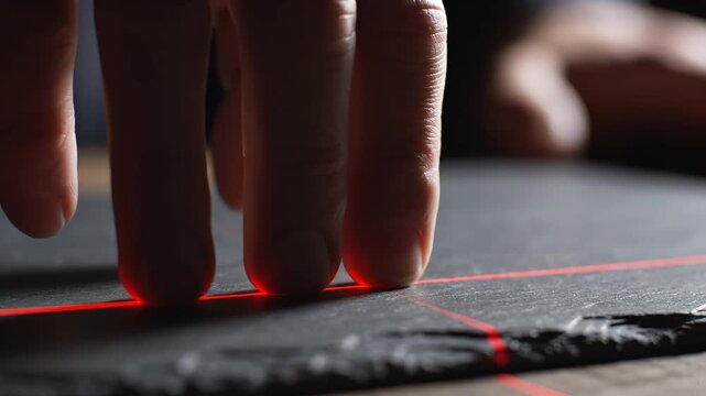 Finger touching red laser line on surface