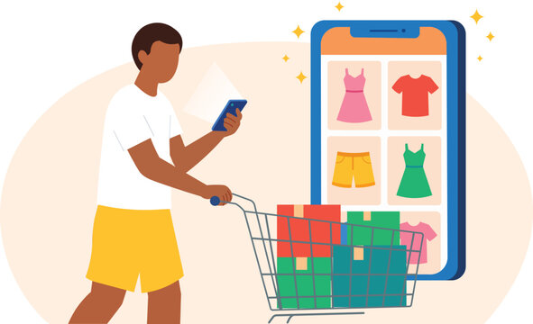 Man Shopping Online Using Smartphone, E-Commerce and Retail Technology Concept
