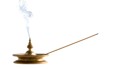 Wooden incense sticks with smoke in a glass vase isolated on a white background like a sharp needle object or steel antenna tool illustration