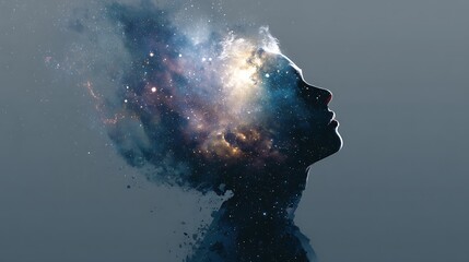 Silhouette of a person with the night sky merging with their head, a conceptual illustration
