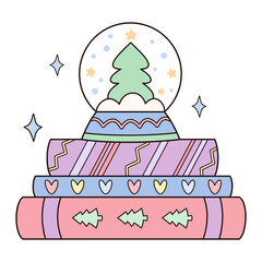 Winter books and snow globe illustration, Christmas bookish design, Book lover gift, Cozy reading sticker, Bookstore Holiday Graphic.
