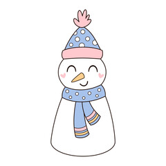Cartoon snowman clipart, Cute winter character. Wintertime seasonal illustration, Holiday vector graphic.