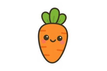 Cute cartoon carrot character happily smiling on transparent background