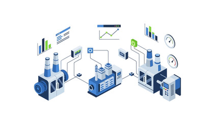 Fototapeta premium Industrial machinery and data analysis illustration.