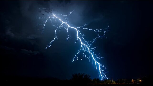 Dramatic lightning illuminates the dark sky across the frame, with finer electrical discharges visible in the stormy weather conditions of les prob4.mov scene