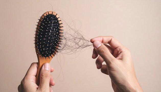 Hair Loss Awareness: Hand holding comb with visible hair fall
