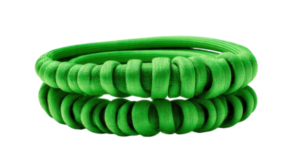 Bright green spiral hair tie on transparent