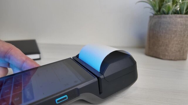 Close up view of blank receipt printing from POS terminal for payment concept footage