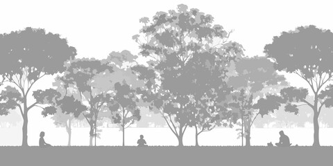 Silhouette of trees and people sitting in a park landscape © Sudhakar