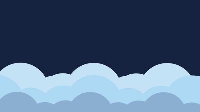 Billowing light blue clouds stack upon each other at the bottom of a dark blue frame creating a serene and layered atmosphere for the night scene