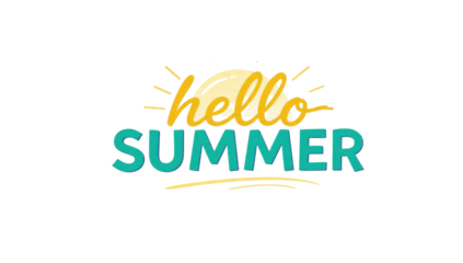 Hello summer lettering with sun illustration