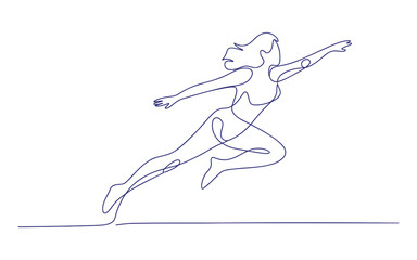 Fototapeta premium A Line of a Person Running with Arms Extended and One Leg Bent line person dynamic pose
