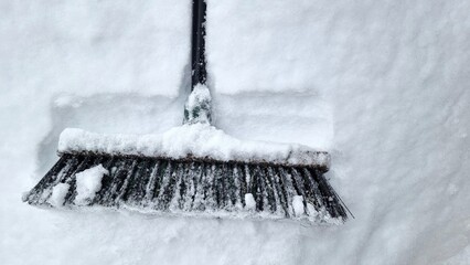 Sweeping snow in winter