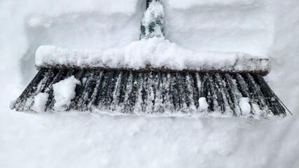 Sweeping snow in winter