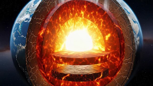 Cutaway view of Earth's internal structure showing core, mantle, and crust.