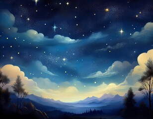 painting of a beautiful dark night sky with stars and clouds background generative ai