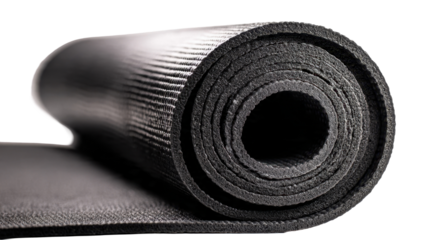 Rolled up black yoga mat