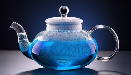 a blue tea pot with a blue liquid inside