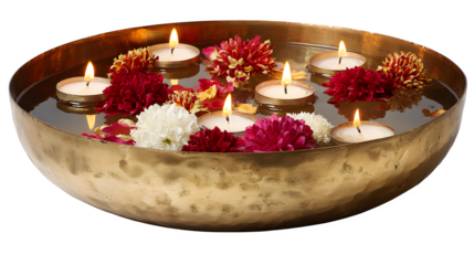 Relaxing spa still life featuring a glowing candle flame and pink rose petals on natural stones for a zen aromatherapy wellness treatment