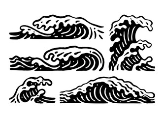 Vintage Ocean Wave Vector Illustration Set