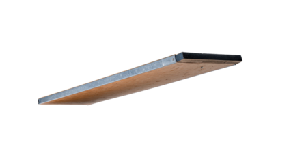 Wooden shelf with metal trim