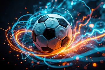 Fototapeta premium Ai pallone da calcio fra cerchi di energia 04