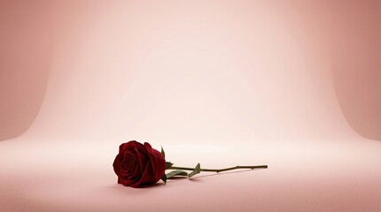 Valentine&rsquo;s Day premium advertising design for branding A beautiful red rose lying on a soft pink background, symbolizing love and romance. Valentine&rsquo;s Day elegant background for commercial marketing