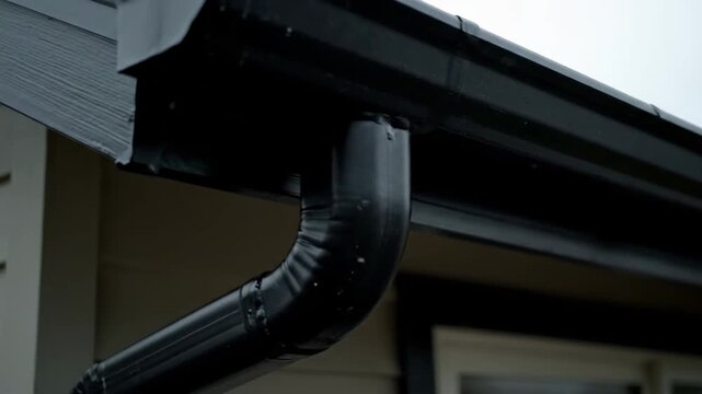 Close-up of house gutters and downspouts on modern residential building during