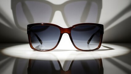 Stylish tortoiseshell sunglasses with reflective lenses and dramatic shadow patterns