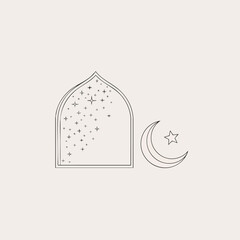 Celebrating Ramadhan with crescent moon and stars icon in minimalist design
