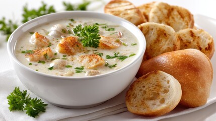 Creamy Mushroom Soup with Croutons and Parsley