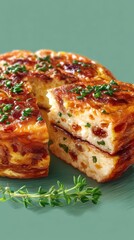 Frittata with Bacon and Chives on Green Background